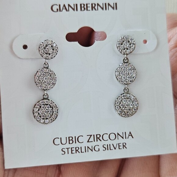Giani Bernini Women 3 Step Drop Earrings Sterling Silver Cubic Zirconia $90 - Picture 4 of 11